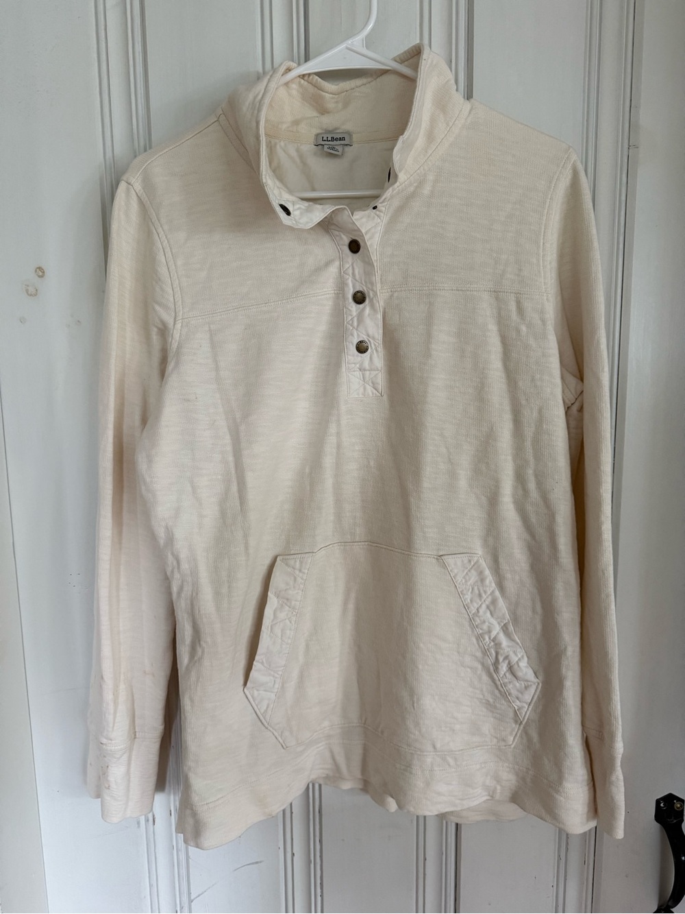 L.L. Bean Cream Hooded Henley Pullover